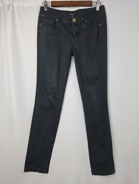 ONLY Jeans Women's 28 Black Charcoal Skinny Jeans Gold Zip Pockets Y2K Moto